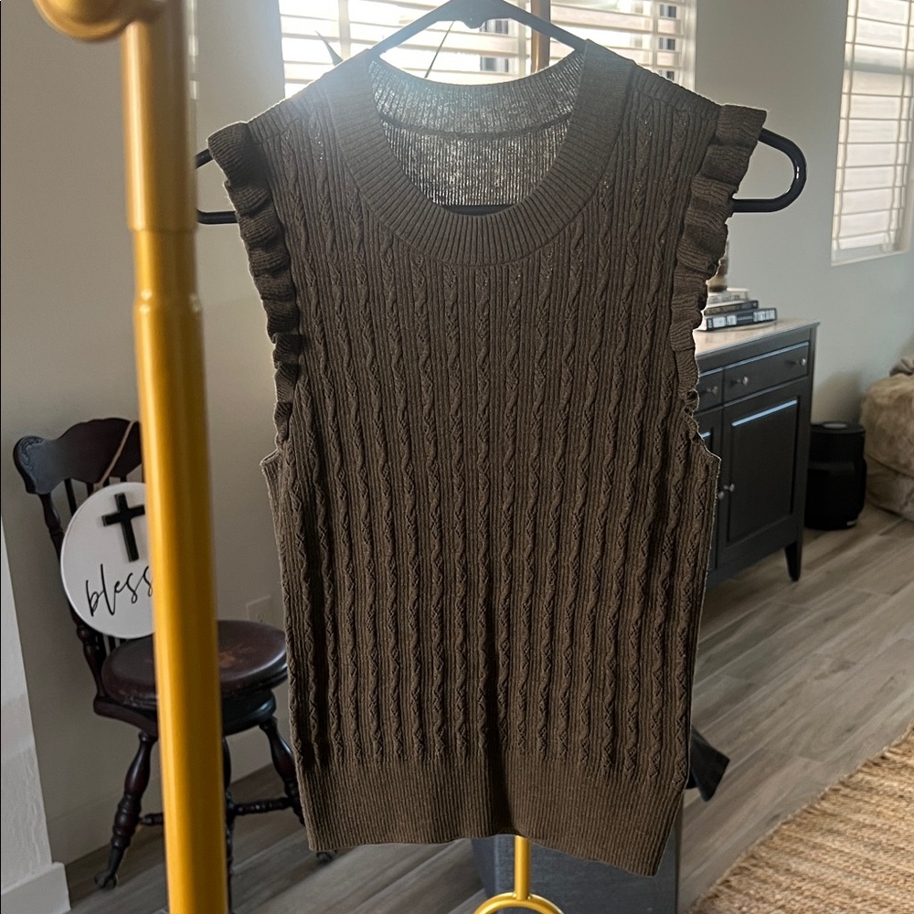 Mixed Herb (Olive green) PAIGE GARDENIA Cable Knit Sleeveless Sweater -